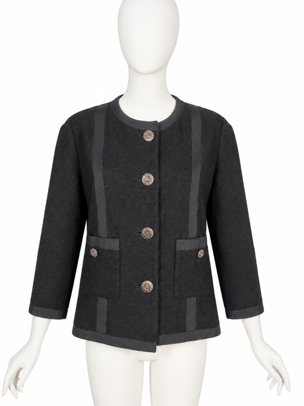 Chanel 2013 Black Cotton Tweed 3/4 Sleeve Jacket – Size 40